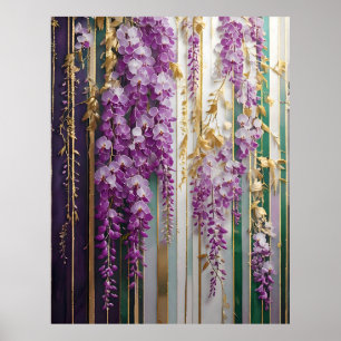 Blooming Wallpaper Violet Gold Wisteria Poster
