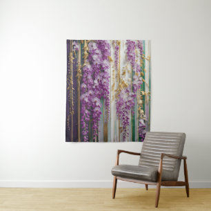 Blooming Wallpaper Violet Gold Wisteria Tapestry
