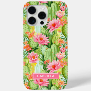 Blooming Watercolor Cacti Personalised iPhone 15 Pro Max Case