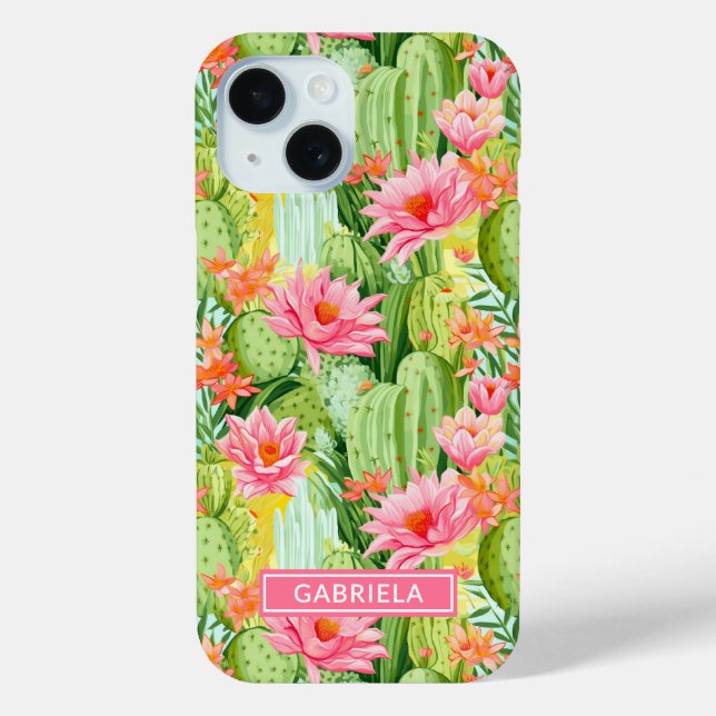 Blooming Watercolor Cacti Personalised Case-Mate iPhone Case (Back)
