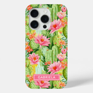 Blooming Watercolor Cacti Personalised iPhone 15 Pro Case