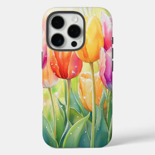 Blooming Watercolor Spring Tulip Garden iPhone 16 Pro Case