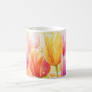 Blooming Watercolor Spring Tulip Garden Coffee Mug