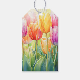 Blooming Watercolor Spring Tulip Garden Gift Tags