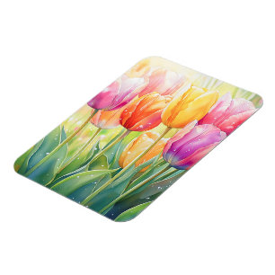 Blooming Watercolor Spring Tulip Garden Magnet