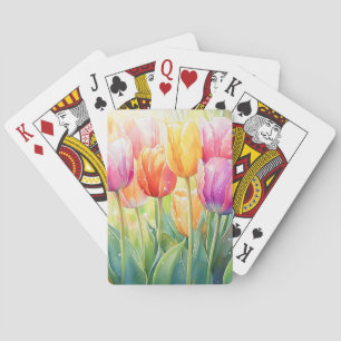 Blooming Watercolor Spring Tulip Garden Playing Cards