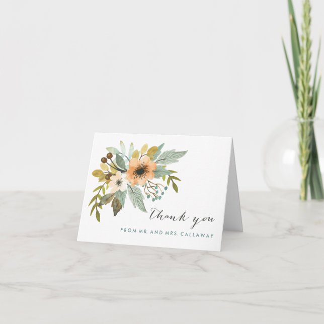 Blooming Watercolor Thank You Note Card (Front)