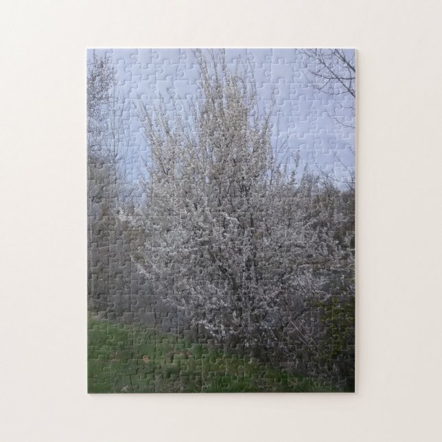 blooming white tree on boise river jigsaw puzzle (Vertical)