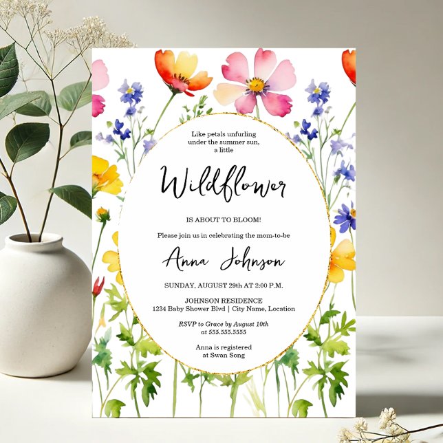 Blooming Wildflower Baby Shower Invitation (Elegant blooming wildflower baby shower invitation front view)