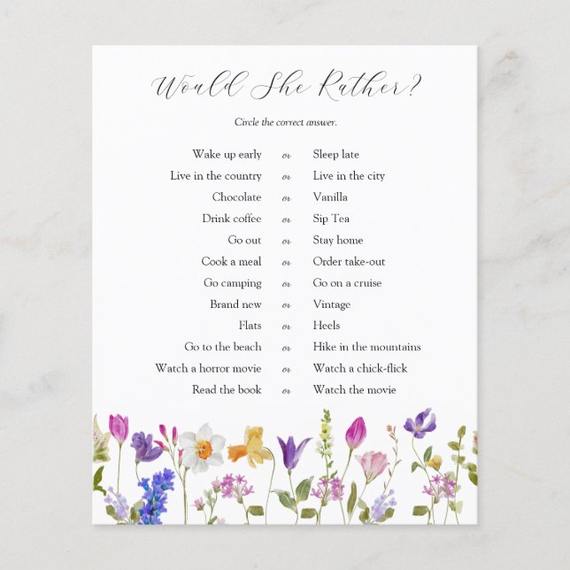 Blooming Wildflower Would She Rather Game (Front)