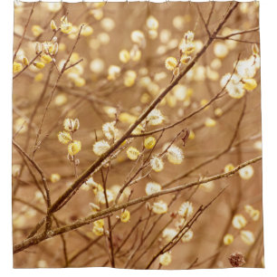 Blooming willow branches in springtime, seasonal v shower curtain