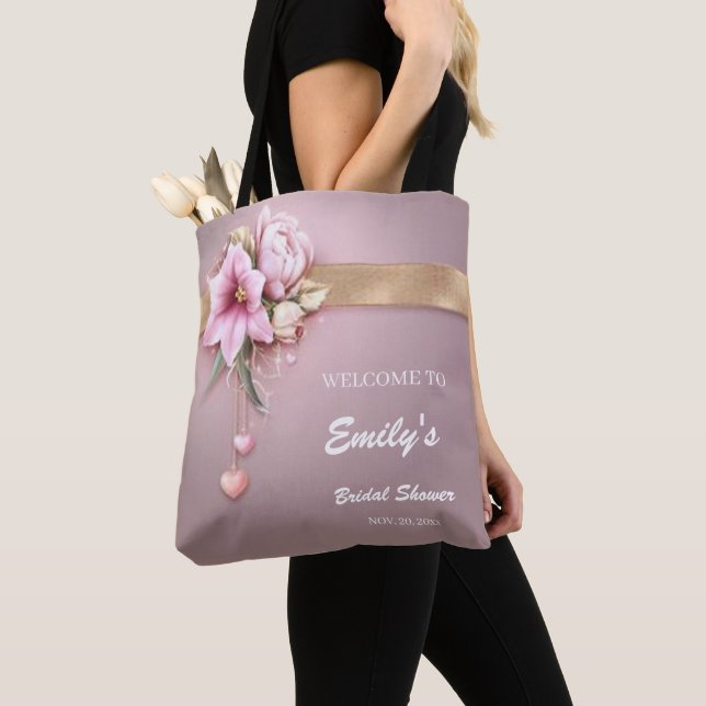 Blooming with Joy: Personalised Floral Bridal Show Tote Bag (Close Up)