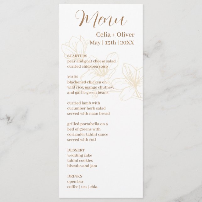 Blooming with Love: Minimal White Wedding Menu wit (Front)