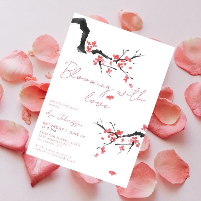 Blooming With Love Pink Cherry Blossom Baby Shower Invitation (Creator Uploaded)