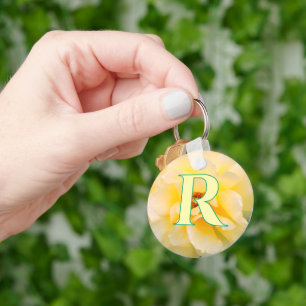 Blooming Yellow Rose custom monogram keychain
