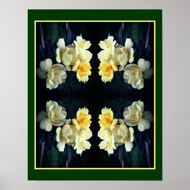 Blooming Yellow Roses Mirror Abstract Poster (Front)