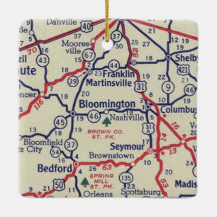 Bloomington IN 50's Map Ceramic Ornament