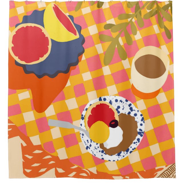 Blooms and Brunch Shower Curtain (Front)