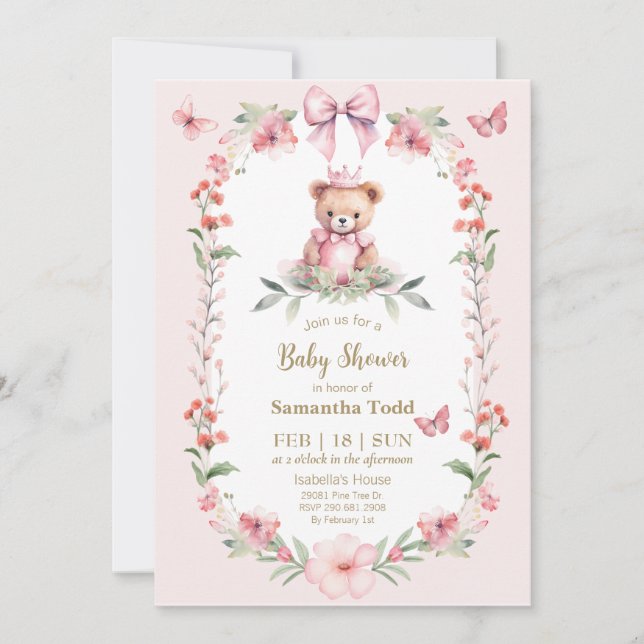 Blooms and Butterflies: Welcoming Baby Invitation (Front)