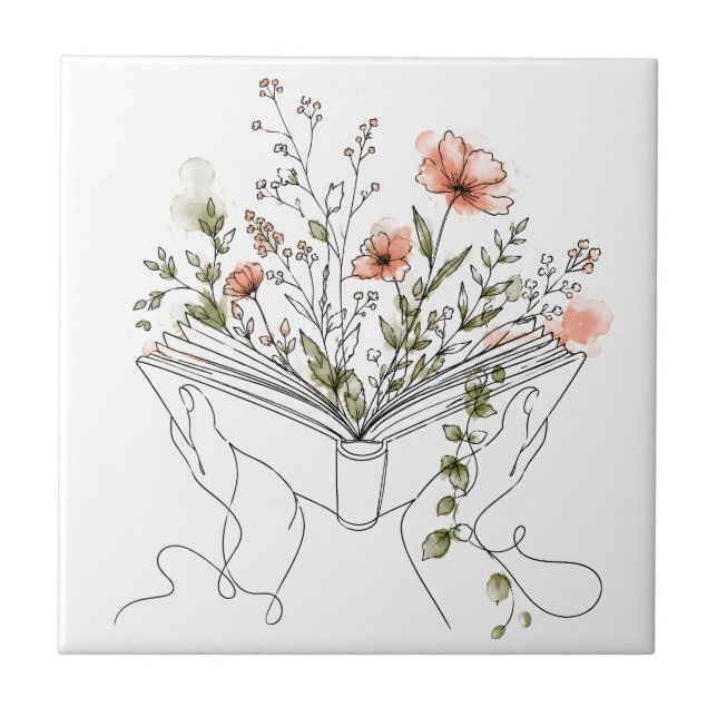 Blooms Book Botanical Line Art Tile (Front)