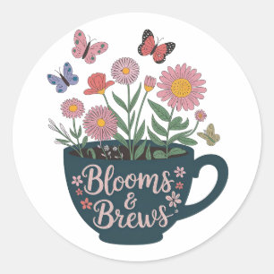 Blooms & Brews Design - Whimsical Floral Graphic Classic Round Sticker