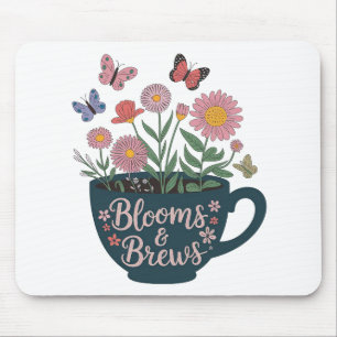 Blooms & Brews Design - Whimsical Floral Graphic Mouse Mat