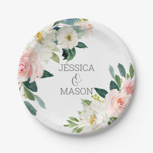 Blooms Floral Monogram Bridal Shower Paper Plate