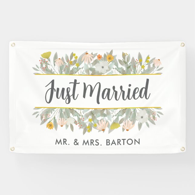 Blooms Just Married Car Banner (Horizontal)