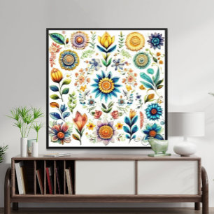 Blooms of Beauty Colourful Watercolor Flowers  Poster