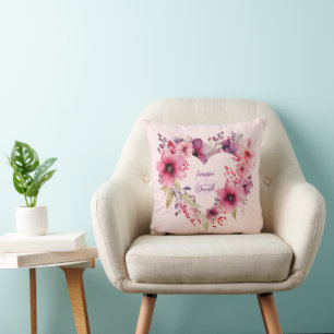 Blooms of Love Custom Names Valentine's Day Cushion