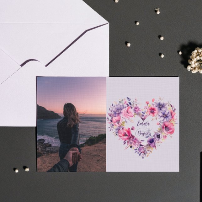 Blooms of Love | Floral | Custom Photo & Names Holiday Card (Creator Uploaded)
