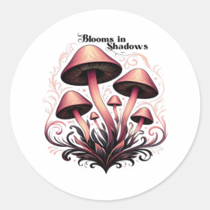 Blooms Shadows - Whimsigoth Mushroom Art Pastel Go Classic Round Sticker