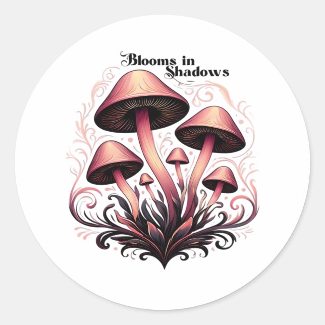 Blooms Shadows - Whimsigoth Mushroom Art Pastel Go Classic Round Sticker (Front)