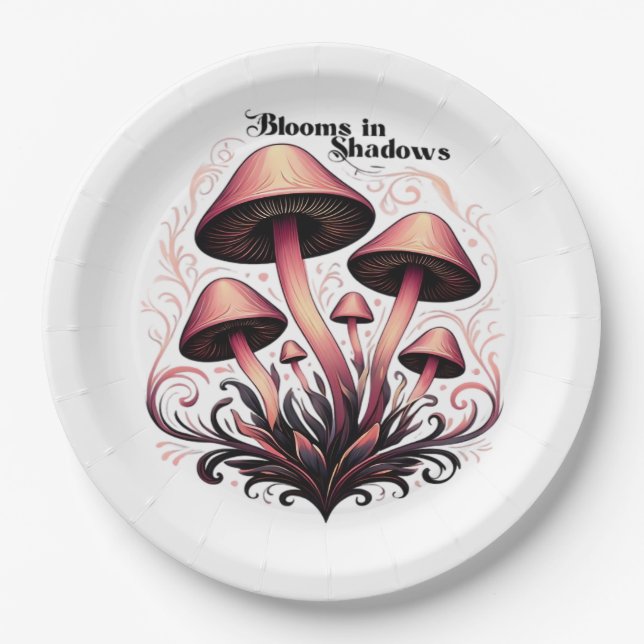 Blooms Shadows - Whimsigoth Mushroom Art Pastel Go Paper Plate (Front)