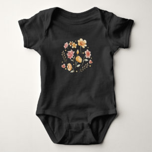 Bloomy flowers and leaves watercolor baby bodysuit