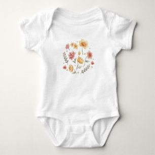 Bloomy flowers and leaves watercolor baby bodysuit