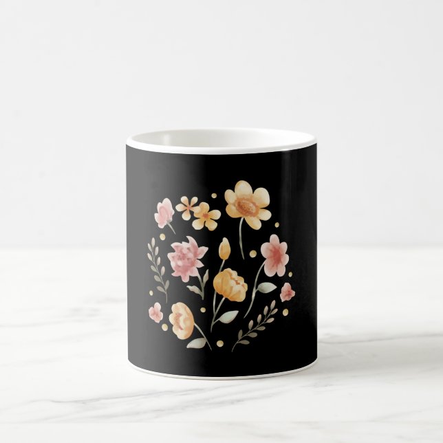 Bloomy flowers and leaves watercolor coffee mug (Center)