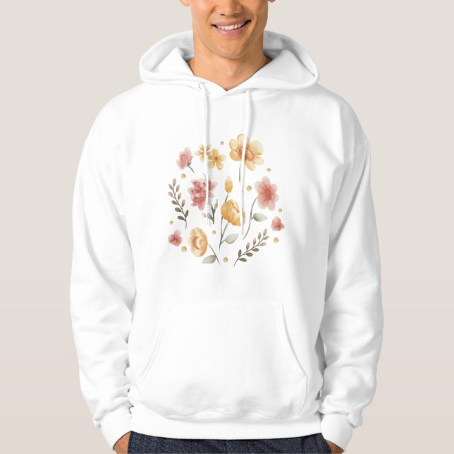 Bloomy flowers and leaves watercolor hoodie (Front)