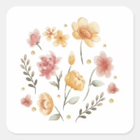 Bloomy flowers and leaves watercolor