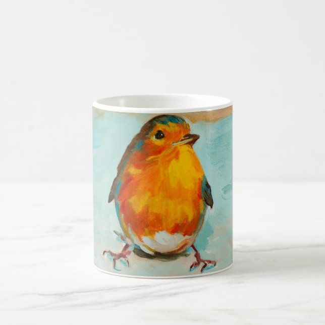 BloOrp! The English Red Robin on Blue Background Coffee Mug (Center)