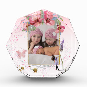 Bloque para fotos personalizado con flores y amor photo block