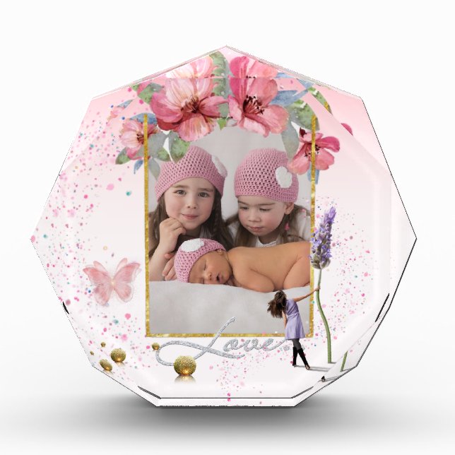 Bloque para fotos personalizado con flores y amor photo block (Front)