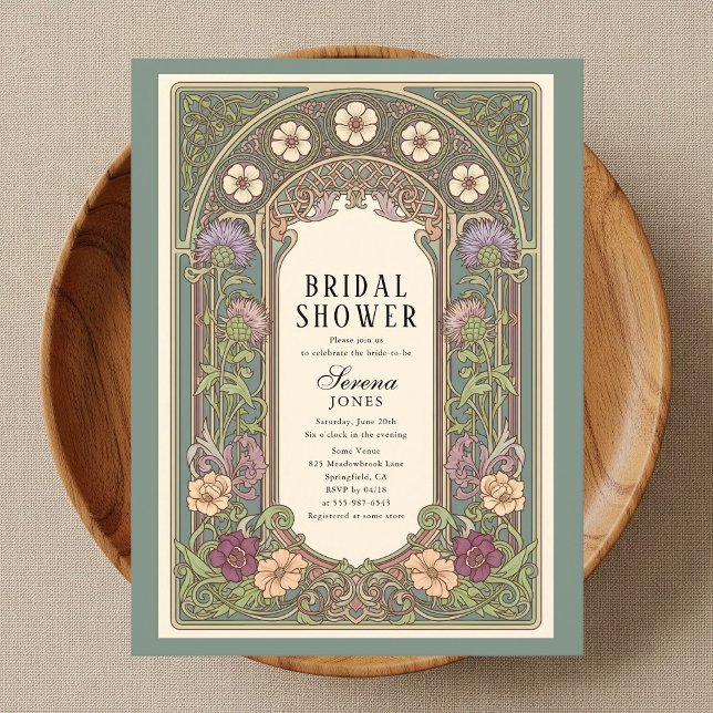Blossom Art Nouveau Sage Bridal Shower Invitation Postcard (Creator Uploaded)