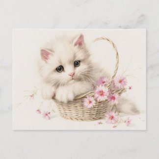 Blossom Basket Kitten Thank You Postcard