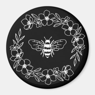 Blossom Bee Wreath in White Magnet