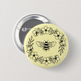 Blossom Bee Wreath Yellow Floral 6 Cm Round Badge