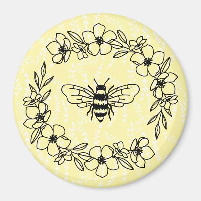 Blossom Bee Wreath Yellow Floral Magnet (Front)