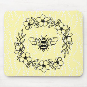 Blossom Bee Wreath Yellow Floral Mouse Pad