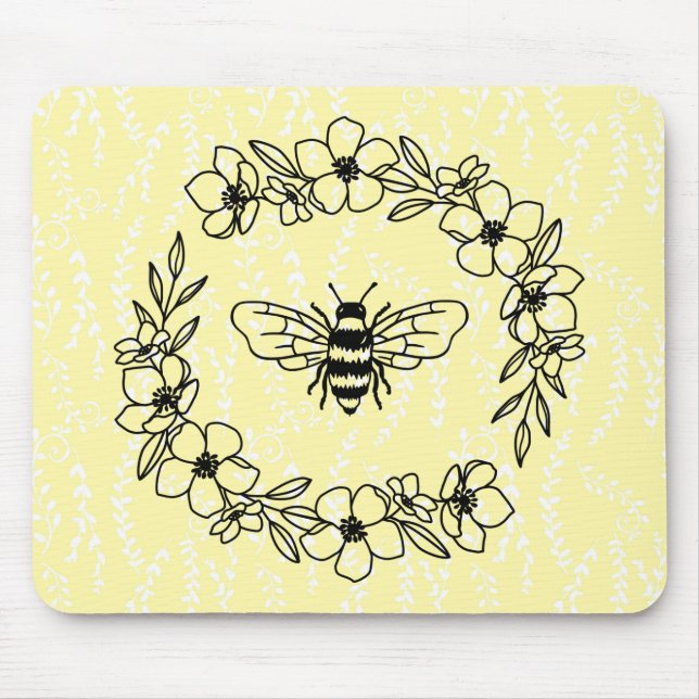 Blossom Bee Wreath Yellow Floral Mouse Pad (Front)