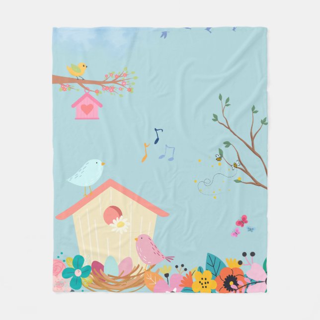 Blossom Birdhouse Fleece Blanket (Front)